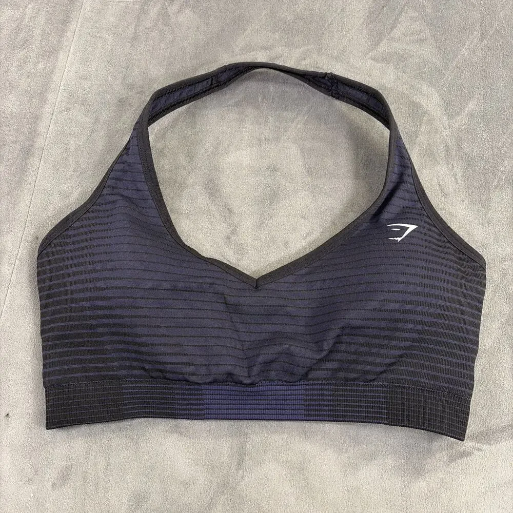 Gymshark Women's Halterneck Sport Seamless Sports Bra ZG3 Blue Medium Charity